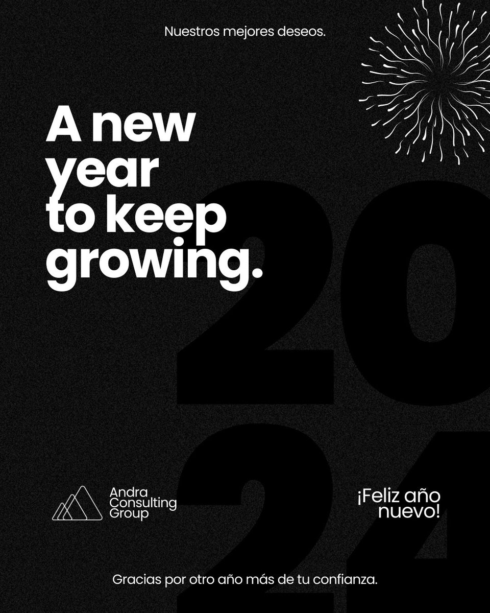 ConsultingAndra's tweet photo. 🎉 ¡En #AndraConsultingGroup, estamos listos para recibir el nuevo año con entusiasmo y grandes expectativas! 🌟

Les deseamos un próspero y feliz Año Nuevo, lleno de éxitos, salud y momentos extraordinarios.📈

¡Que el 2024 sea un año lleno de logros y nuevas oportunidades!✨ https://t.co/HjszPQtsGn