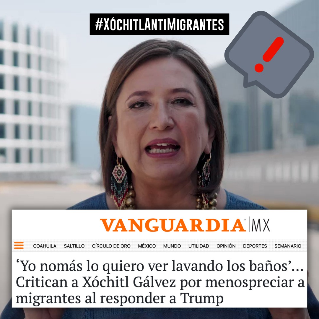 IsabelaMndez11's tweet photo. Xóchitl Gálvez tratando de superar a Trump en declaraciones desastrosas sobre migrantes, mejor que ni hable   #XóchitlAntiMigrantes https://t.co/ixsPltZ4RE