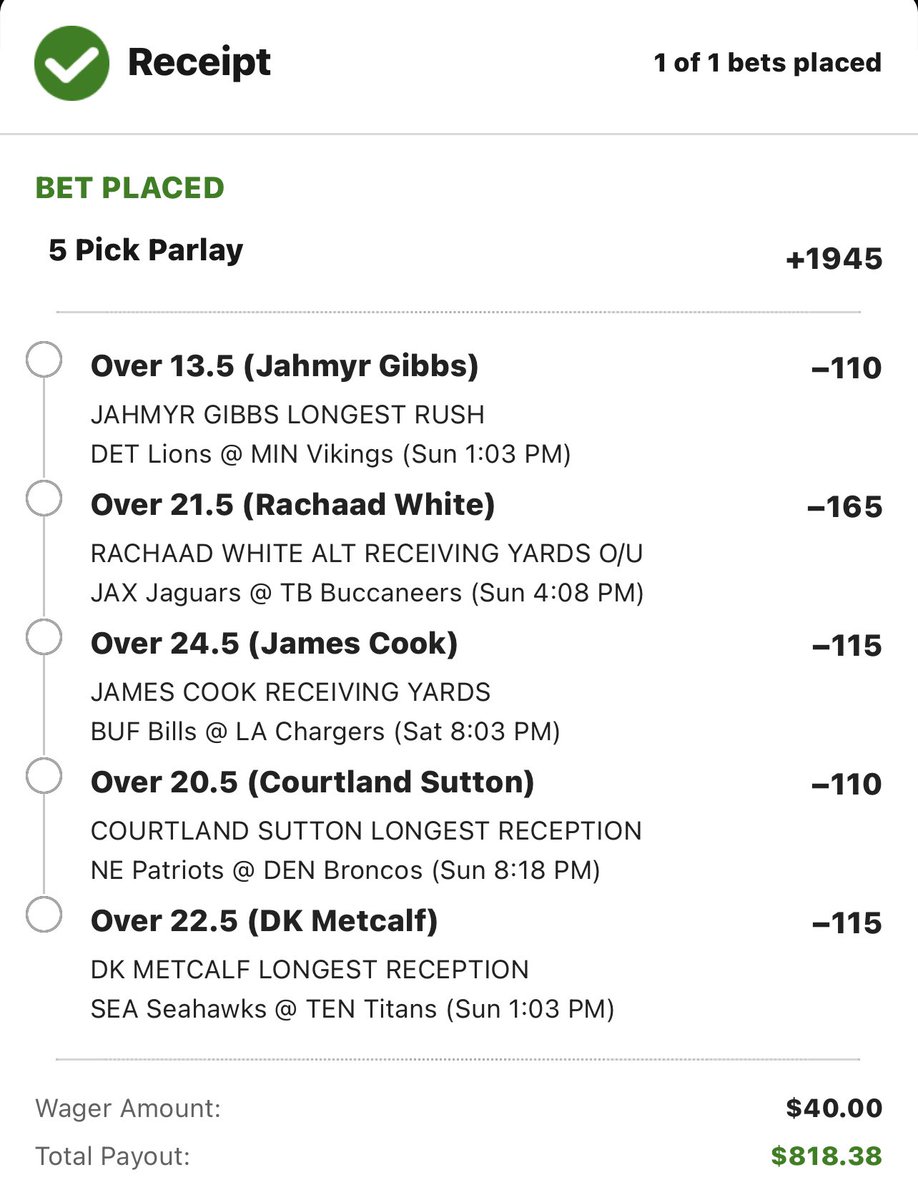 realchanticleer's tweet photo. Rolling with this for the weekend #nfl prop bets https://t.co/KqRhRViAL5