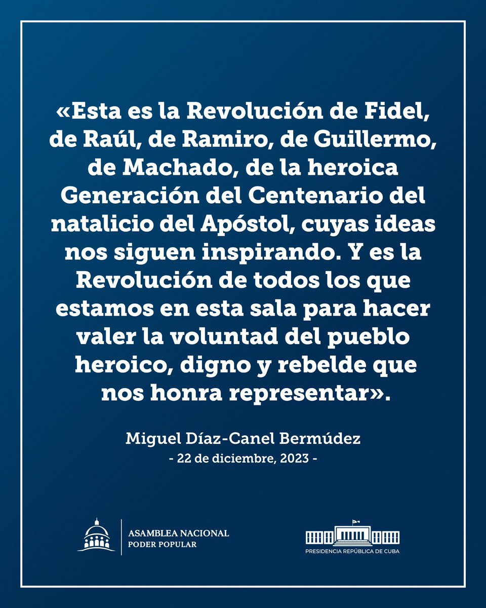 🇨🇺| #EstaEsLaRevolución de Fidel, Raúl, de Ramiro, de Guillermo, de Machado, de la heroica Generación del Centenario … cuyas ideas nos siguen inspirando, y es la Revolución de todos los que estamos en esta sala para hacer valer la voluntad del pueblo heroico, digno y rebelde…