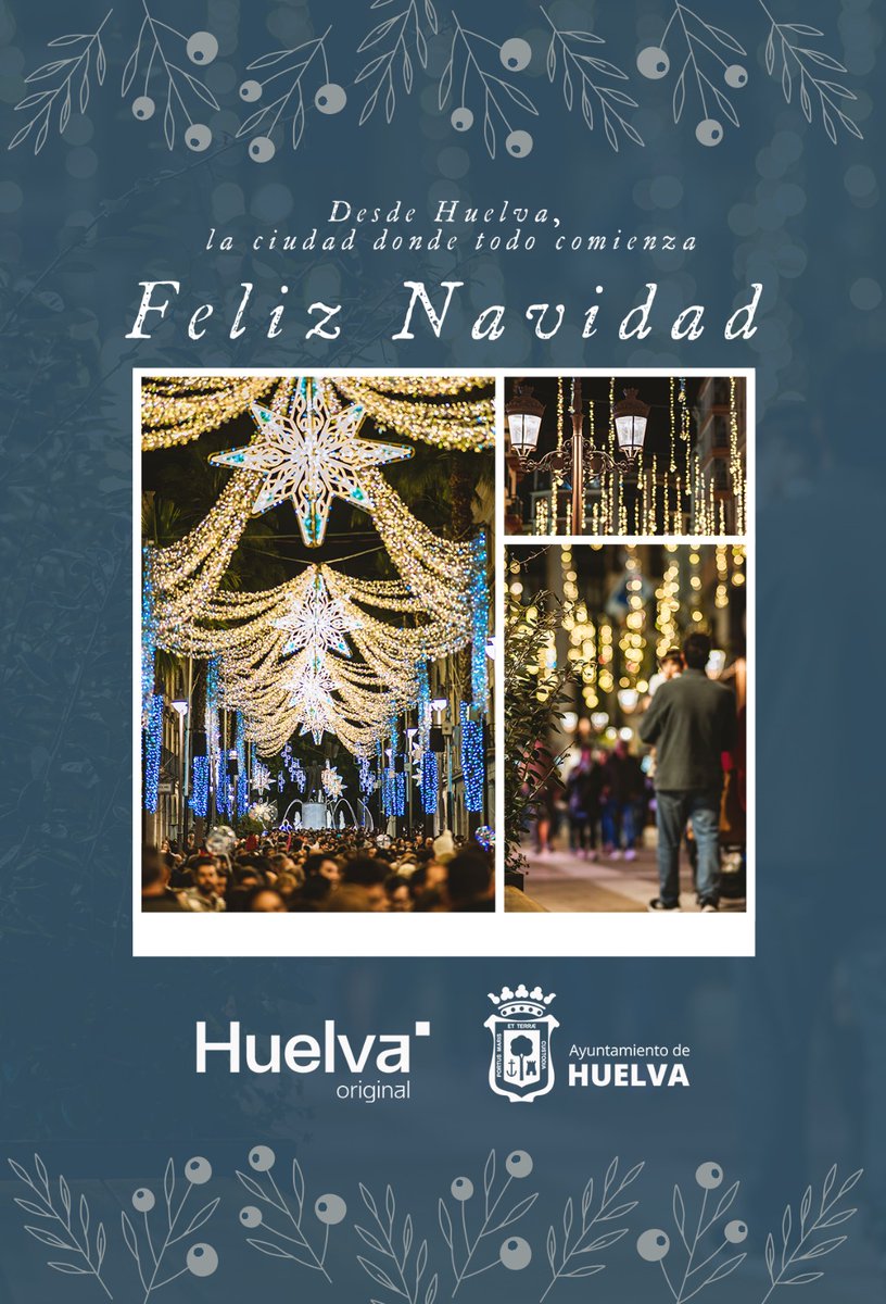 💙 Desde Huelva, la ciudad donde todo comienza, os deseamos una Feliz Navidad🎄.

✨Que la magia de la Navidad llene de Paz y Prosperidad todos los hogares onubenses.

🔹Invitamos a todas las familias onubenses a disfrutar de nuestra ciudad

#HuelvaenNavidad #RegálateHuelva