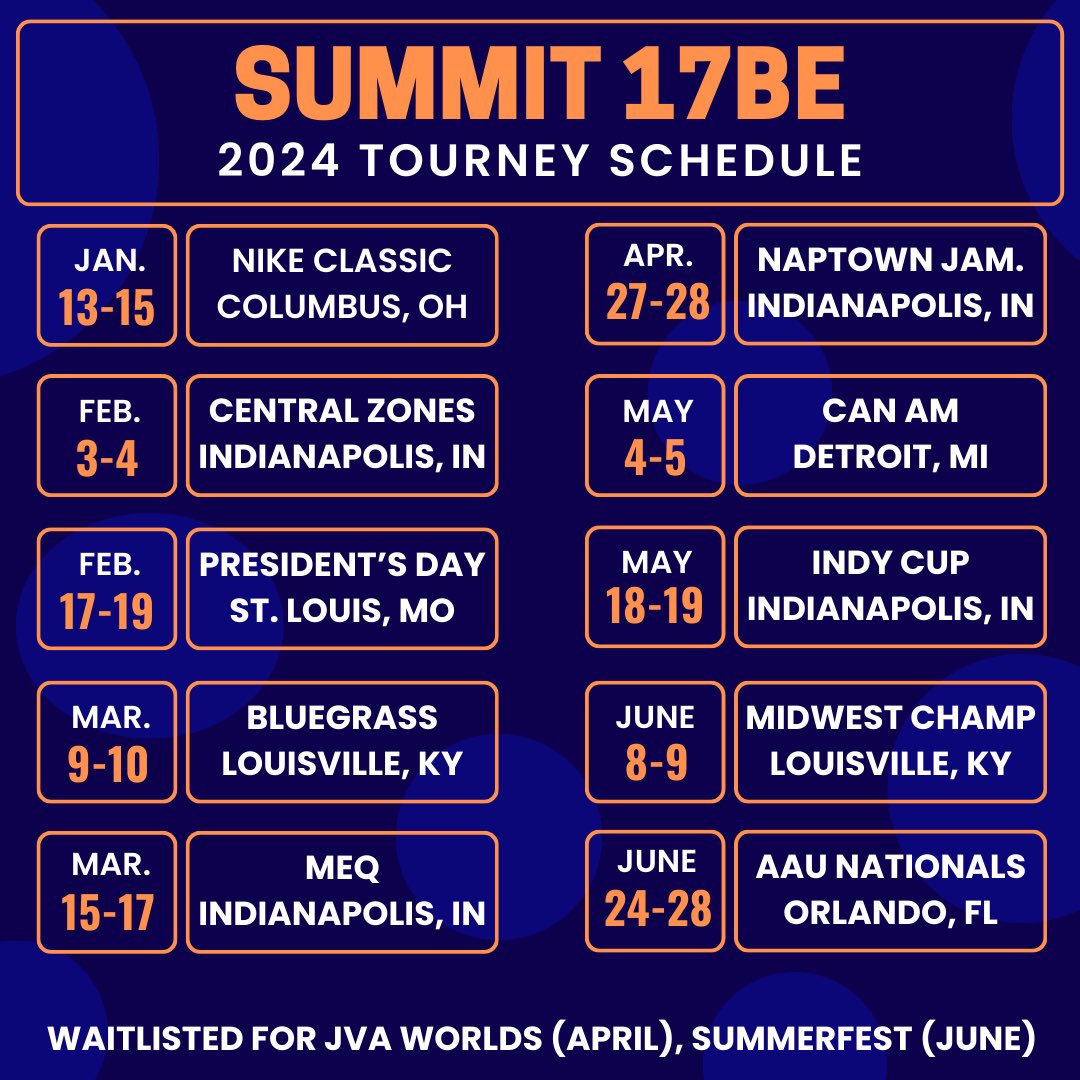 2024 Tournament Schedule!!