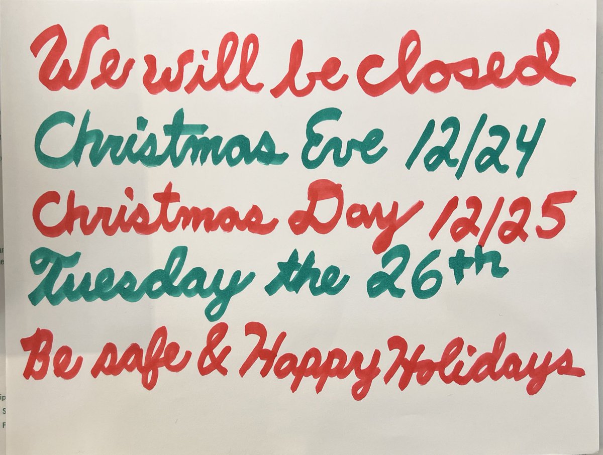 MrWrapsHoboken's tweet photo. We will be closing today at 6:00 &amp; will be closed tomorrow Christmas Eve Monday Christmas Day &amp; Tuesday the 26th #MrWraps #Hoboken #MoreThanWraps #MerryChristmas #HappyHolidays https://t.co/Wi4Ef1ulBk
