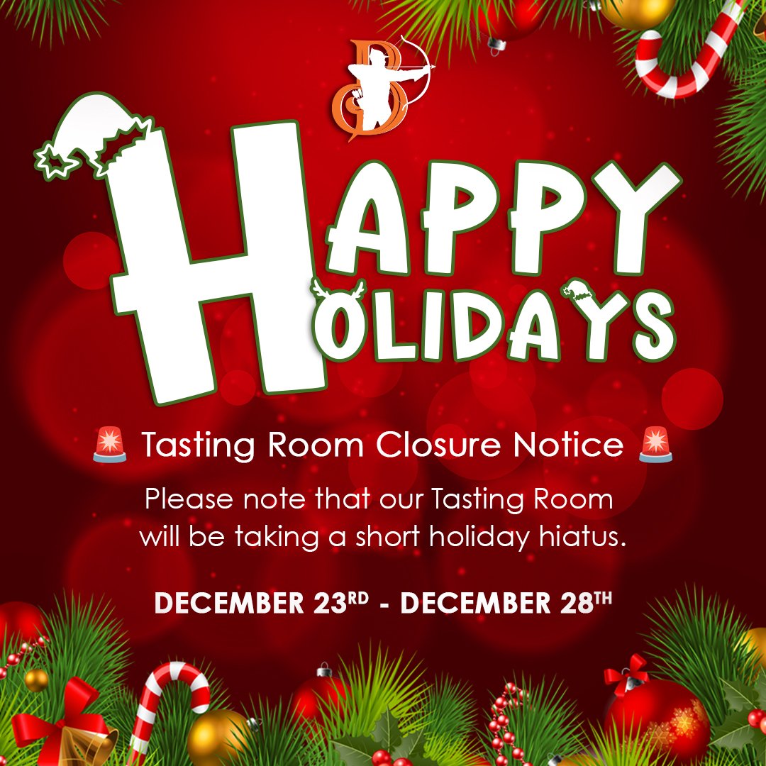 bowrightwhiskey's tweet photo. Dear Lake City Whiskey Enthusiasts,

Please note that our Tasting Room will be taking a short holiday hiatus starting December 23rd through Thursday, December 28th. 

But fear not! We'll be back to serve you with a smile and a glass of your favorite whiskey on December 29th. https://t.co/8Squ68aGAJ