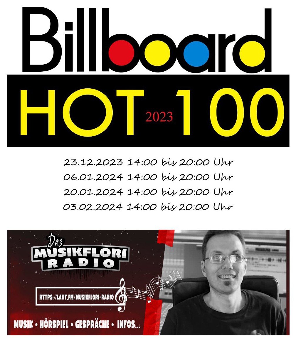 Ihr möchtet wissen welche Songs es 2023 in die Jahrescharts der Billboard Hot 100 in den USA geschafft haben?
Kein Problem, das <a href="/RadioMusikflori/">Musikflori-Radio</a> verrät es Euch noch bis 0:00 Uhr.

laut.fm/musikflori-rad…