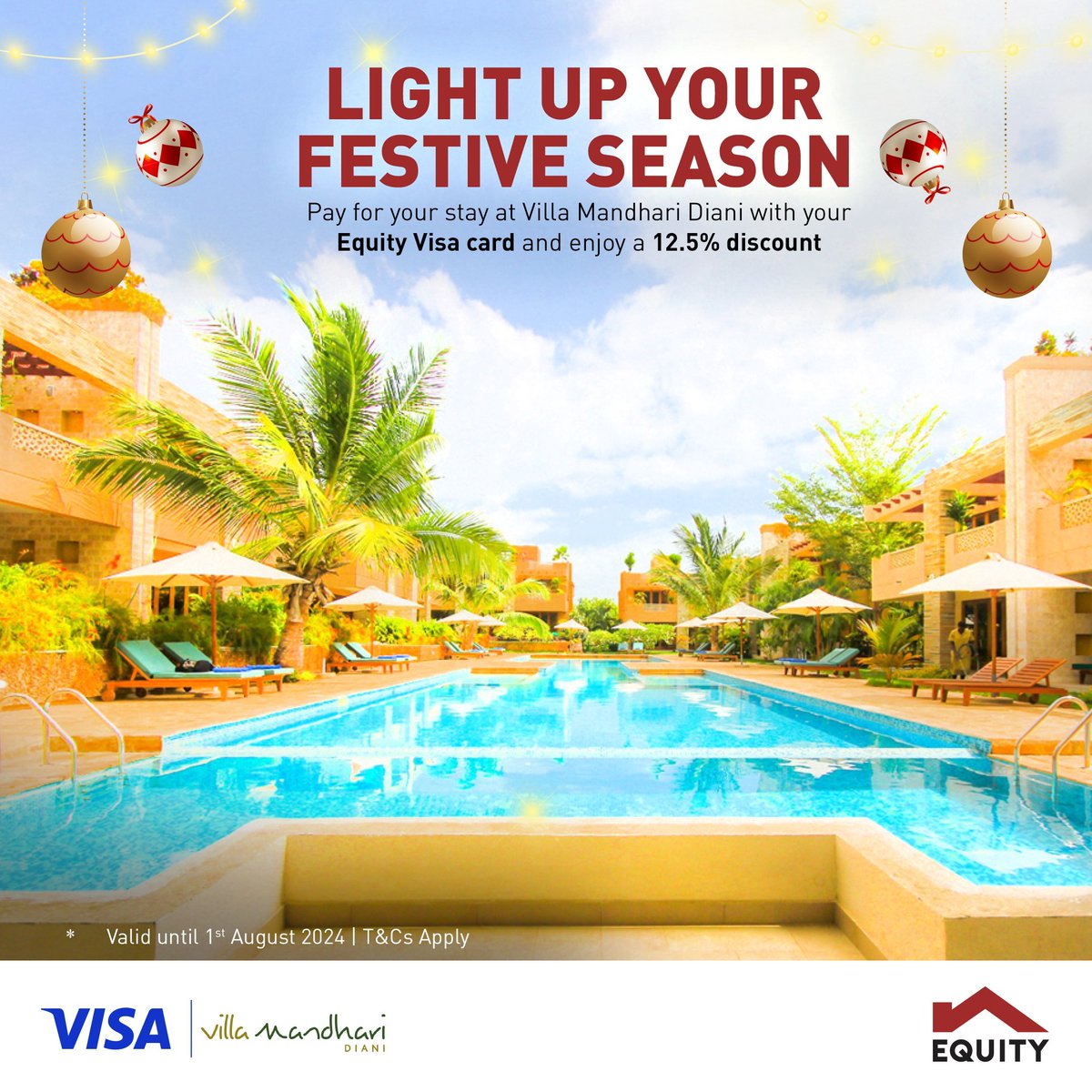 #KulipaNiEquityCard.Pay for your stay at Villa Mandari Diani with your Equity visa card &amp; enjoy a 12.5% discount. Pia lipa na Equitycard upate 15% off when you book a room at Ciala Resort.<a href="/KeEquityBank/">Equity Bank Kenya</a> Kulipa in Free na Equity Card.Enjoy great discounts curtesy of Equity card.
