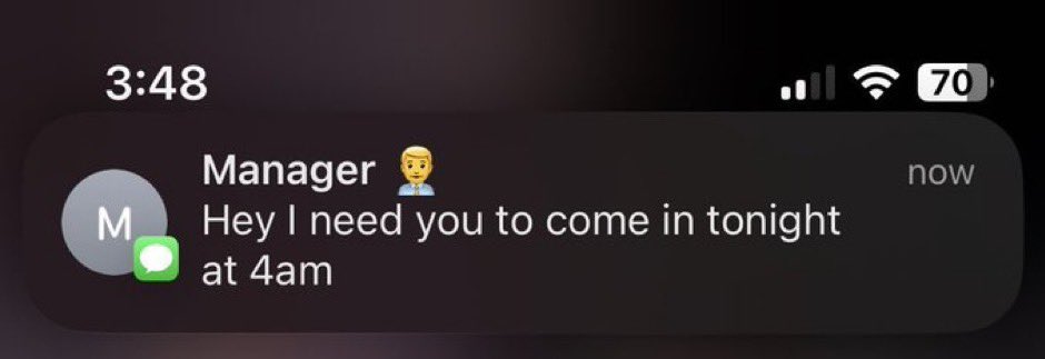 You get this text on your day off

Your first emoji is your response 🥲