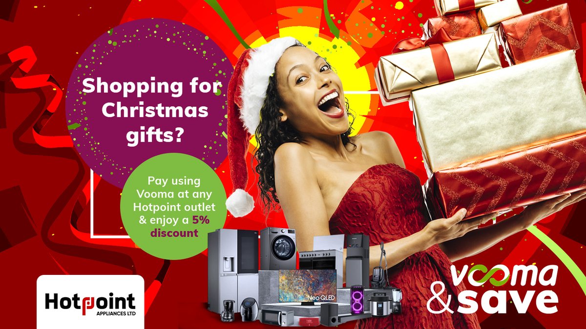 Tis the season of giving and savings with Vooma! Get up to 5% discount when you pay with Vooma at any Hotpoint outlet this festive season. 
#VoomaAndSave #FestiveSeason