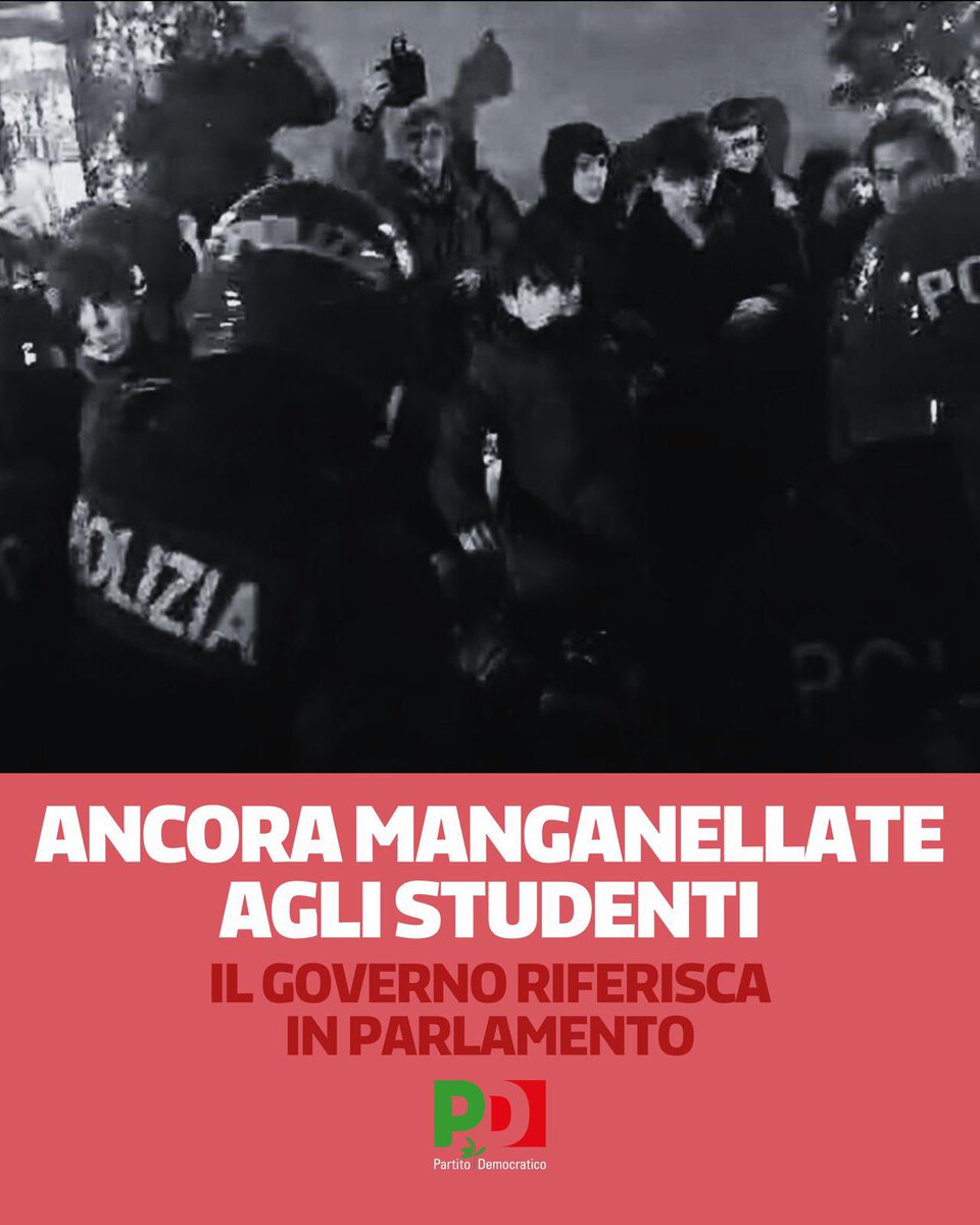 pdnetwork's tweet photo. "Non si manganellano gli studenti che protestano nel centro di Roma. Con loro si parla, non si usa la violenza. Èinaccettabile che questo accada ancora nel 2023. Il Governo dia spiegazioni sul perché si usa la mano forte nei confronti di ragazzi minorenni." @Arturo_Scotto https://t.co/SfOnPlhH2N