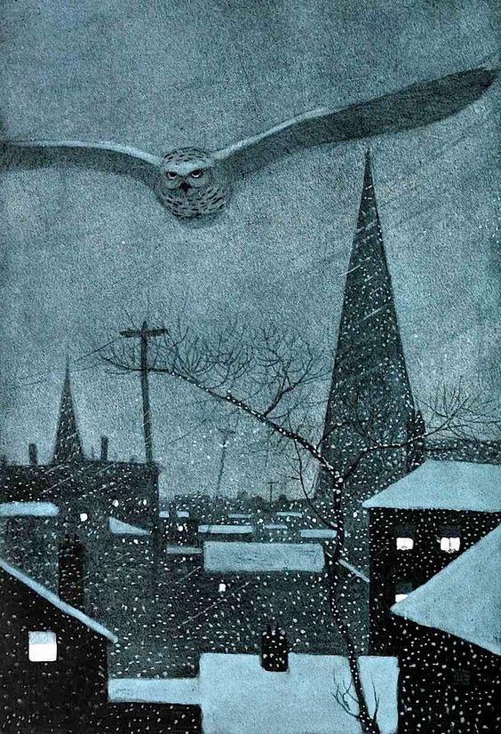 Night Owl on a Winter Eve Flight by Walter King Stone c.1900-1939