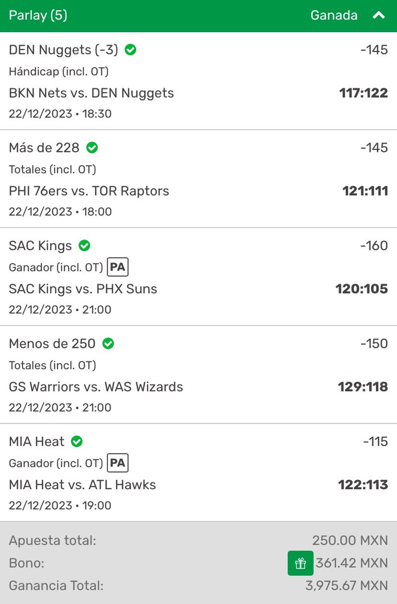 🚨¿Te sobran $250?👀

🔥Ayer ganamos este pequeño Parlay en el Grupo de Diciembre 🙌🏻

$ 250 ➡️ $3,975💰

Gracias tío <a href="/playdoitmexico/">Playdoit México</a> 💪🏻

🎁 Todos los que den ❤️ y RT 🔃, se llevan el Free de mañana 🏈

🥚 #apuestas #NBA #NBAPicks #NBATwitter #NBAX #Parlay #FreePicks #Playdoit 🍳