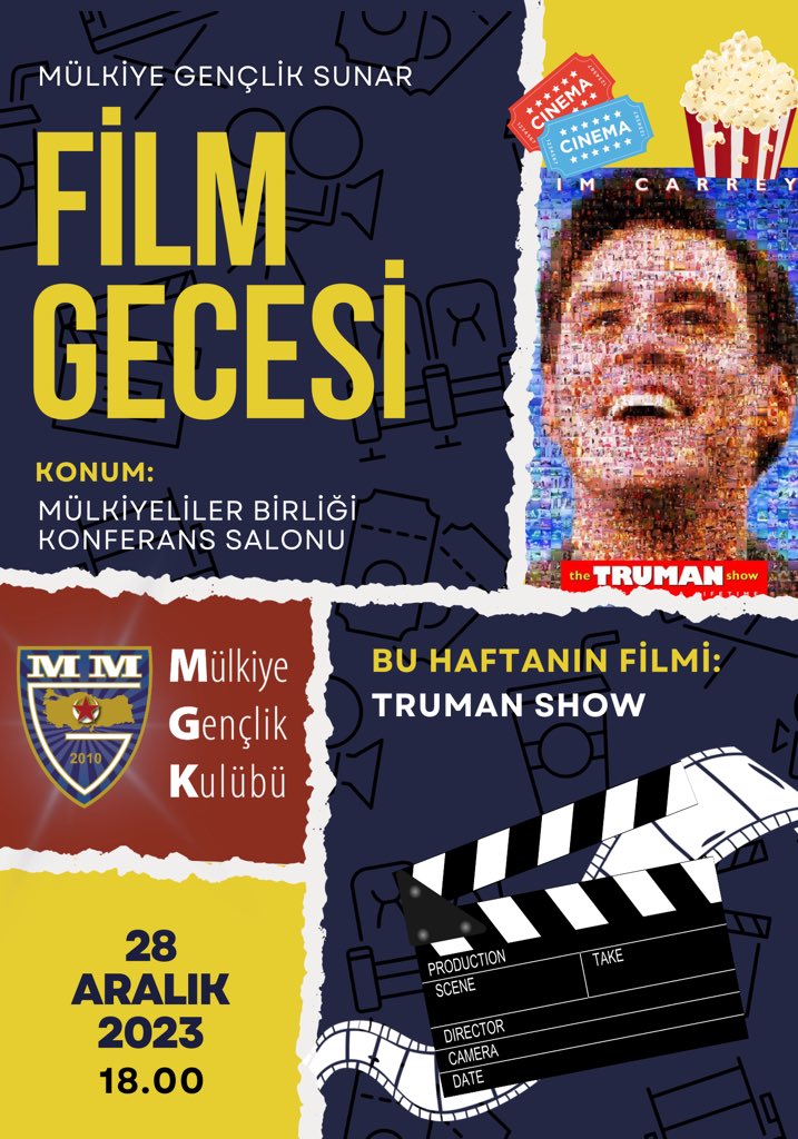 mgkmulkiye's tweet photo. Mülkiye Gençlik Kulübü olarak film gecelerimize kaldığımız yerden devam ediyoruz. Bu haftanın filmi sizlerin oylarıyla seçilen Truman Show. 28 Aralık Perşembe günü saat 18.00’de Mülkiyeliler Birliği Konferans Salonunda düzenlenecek olan etkinliğimize hepiniz davetlisiniz. https://t.co/WYsBppOK3N