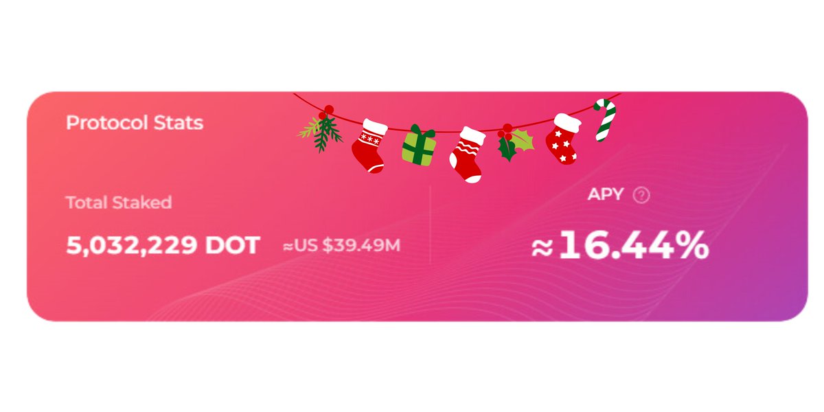 AcalaNetwork's tweet photo. Looking for a reliable place to stake your $DOT for the holidays?🎄
We've got you covered: https://t.co/VHEVfSpik9

Stake your $DOT in our Liquid Staking Protocol #LDOT and enjoy a current APY of 16.44%!

Join thousands of users who've collectively staked over 5M $DOT with us. https://t.co/1nxbEWyASm