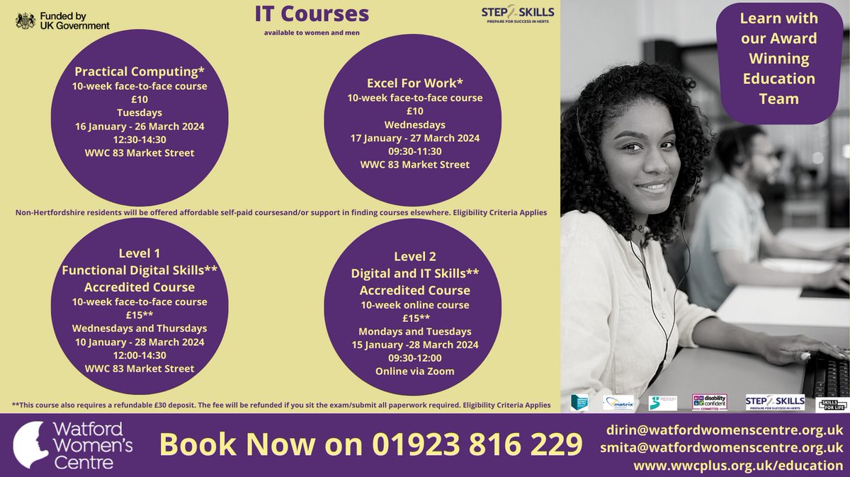 We have IT courses to help you learn skills to work from home, to support your studies, or to enhance your professional skills wwcplus.org.uk/education Step 2 Skills funds most of our courses. hertfordshire.gov.uk/microsites/adu… #technology #ITSkills #ICT #computerliteracy #digitalskills