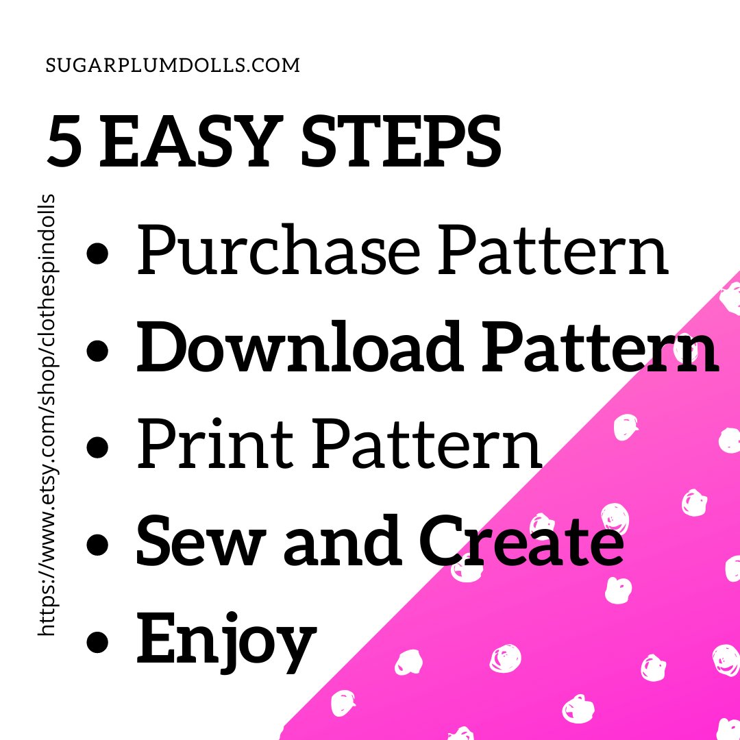 Perfect for beginner sewers. This PDF pattern is an instant download, so there are no shipping charges. Get it now and start sewing! #dollskirt #sewingpatterns #18inchdoll #pdfpattern #sugarplumdolls