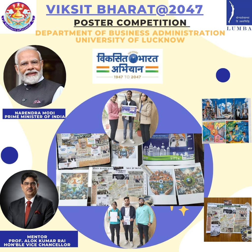 '🎉 Poster making competition on the theme of 'Viksit Bharat @2047' organized by the Department of Business Administration, University of Lucknow. 🏆 #PosterCompetition #ViksitBharat @2047 #UniversityofLucknow' @sangeeta_hr