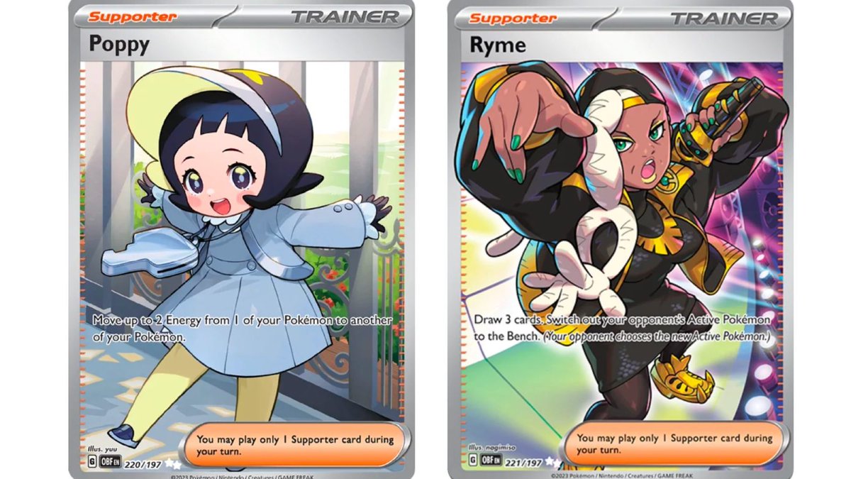 Pokmon TCG: Scarlet & Violet - Obsidian Flames features the debut of Poppy and Ryme. #pokemon #pokemontcg https://t.co/9tqb5Aovjb Pokmon TCG: Scarlet & Violet - Obsidian Flames features the debut of Poppy and Ryme. #pokemon #pokemontcg https://t.co/9tqb5Aovjb