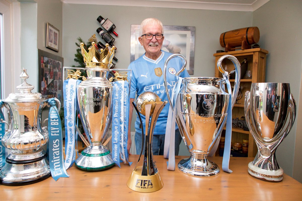 MikeMinay's tweet photo. Manchester City have surprised two fans with the ‘Big Five’ trophies. 

Harry Taylor, who was rushed into hospital in Dec 2022 for emergency bowel surgery, and Michael Hunt, 78, a lifelong fan who experienced a cardiac arrest during the game with Bournemouth in Nov.  

#ManCity https://t.co/fKzkbvuIzj