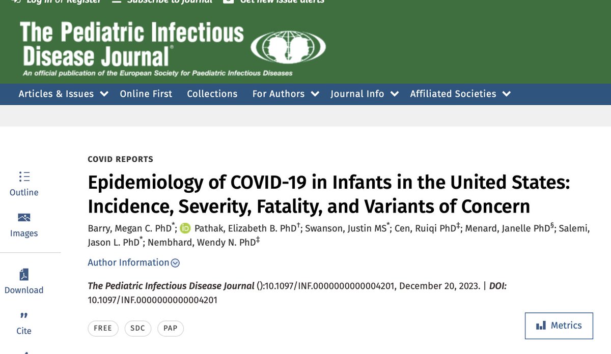 Infants are in trouble. 'Extremely low infant vaccination rates (<5%),waning adult immunity & continued viral exposure risks suggest that infant COVID-19 will remain a persistent pub health problem.' pubmed.ncbi.nlm.nih.gov/38134379/