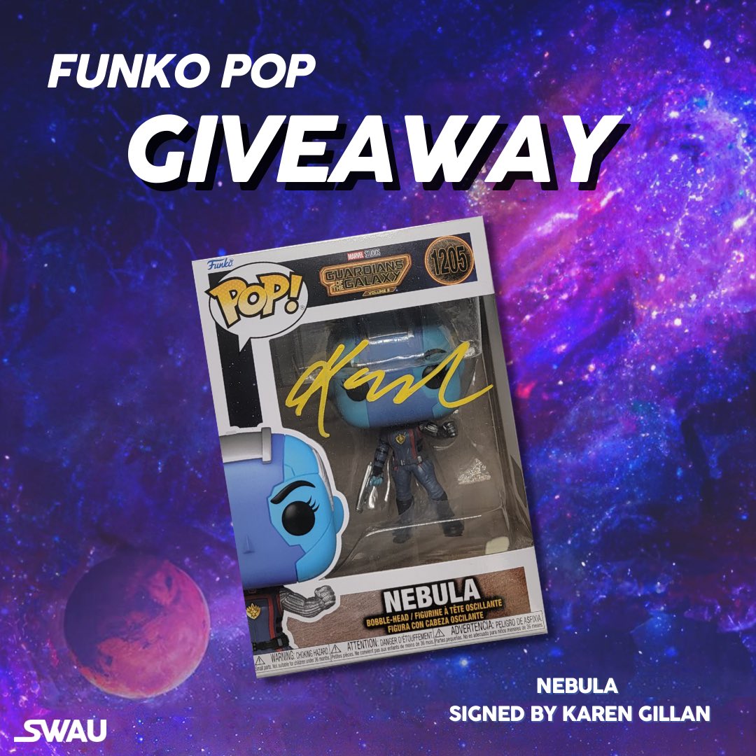 swau_official's tweet photo. It’s time for another giveaway! Hope all of you Marvel fans are ready to step back up to the plate! Don’t miss your chance to win this Nebula Funko Pop signed by Karen Gillan! To enter: follow us, repost, like this post, and tag one friend PER REPLY for extra entries! https://t.co/uTKR39pXaz