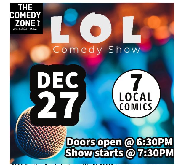 Great show great price 12/27 Wednesday. Come on!  You’ll be ready to get away by then!

📸 Look at this post on Facebook comedyzone.com/shows/244867?
