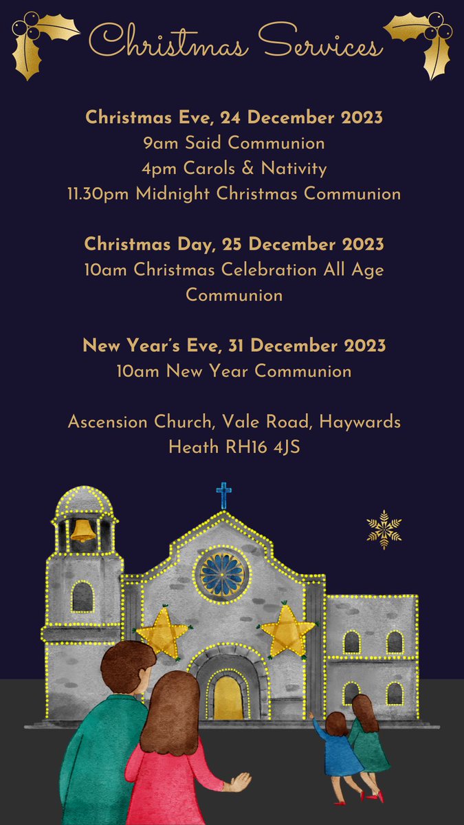 You're invited - please join us over Christmas for one of our services. Services on Christmas Eve, including carols and midnight communion, Christmas Day and New Year's Day.

We'd love to see you this #Christmas2024
