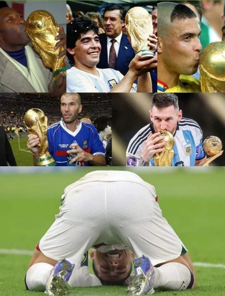PenaldoTroll's tweet photo. Pele retired at 36.

 Maradona retired at 37.

 Ronaldo Nazario retired at 34.

 Zidane retired at 34.

Messi went to the MLS at 36 after completing football. 

All these legends didn't have to play until they were 50 to prove their immense talent to the world!

 Either you win EVERYTHING in 10 years of career or you play all your life to prove to your nephews that you are strong😹😹