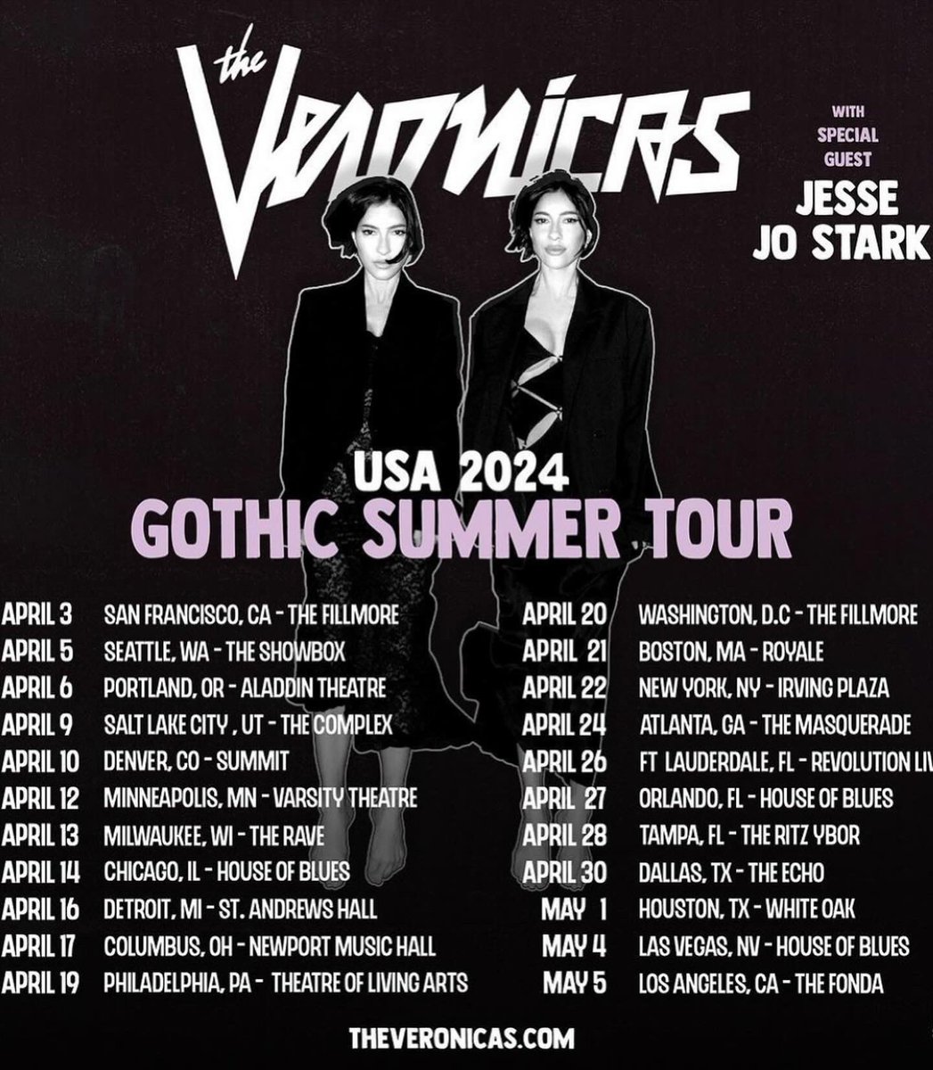 GOIN ON TOUR 🗡️🗡️ supportin @TheVeronicas in APRIL ! TICKETS ON SALE NOW 💗 on z road again!!! x