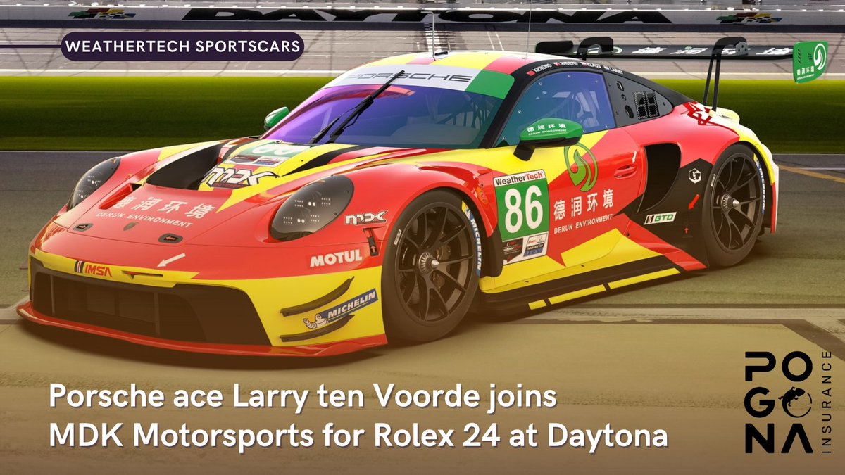 Larry ten Voorde is slated to make his first start in the #Rolex24 at Daytona. The Carrera Cup Deutschland, Carrera Cup Italia and Porsche Supercup champion will share the No. 86 Porsche 911 GT3 R of MDK Motorsports with Klaus Bachler, Anders Fjordbach and Li Kerong. #IMSA