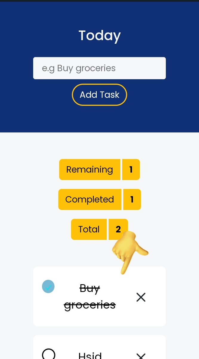 Jose_Jos125's tweet image. Nice one bro 👏
I think the height and width of the task container can be reduced such that each task can take 70-90% of the screens size (on mobile) rather than breaking to the next line
