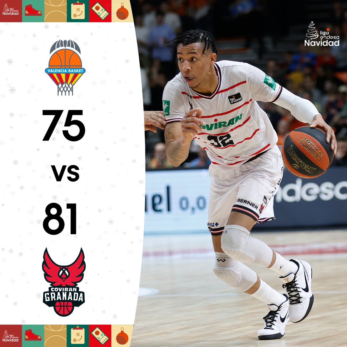 Coviran Granada suma su quinta victoria en #LigaEndesa tras vencer a Valencia Basket.

7⃣5⃣ <a href="/valenciabasket/">Valencia Basket Club</a> 
8⃣1⃣ Coviran <a href="/FundacionCBG/">Fundación CB Granada</a> 

#ListosParaRomperla