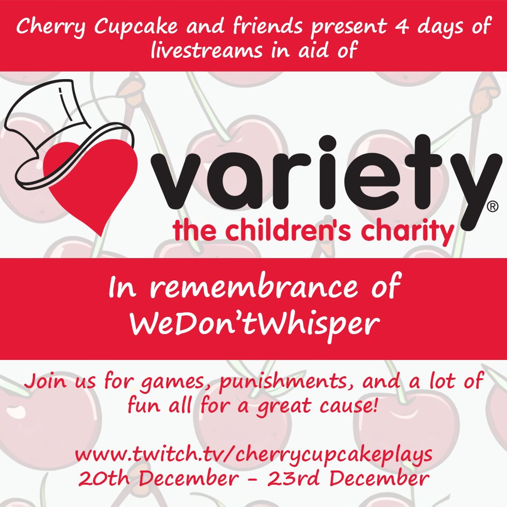 CheriCakeCreate's tweet photo. It's the final day of our four day charity streams! Raising money for @varietyvic in honour of @WeDontWhisper!

Donate here: https://t.co/4U5VvgXmCs

https://t.co/Yis1z8k9U3 https://t.co/u9moafw1sf