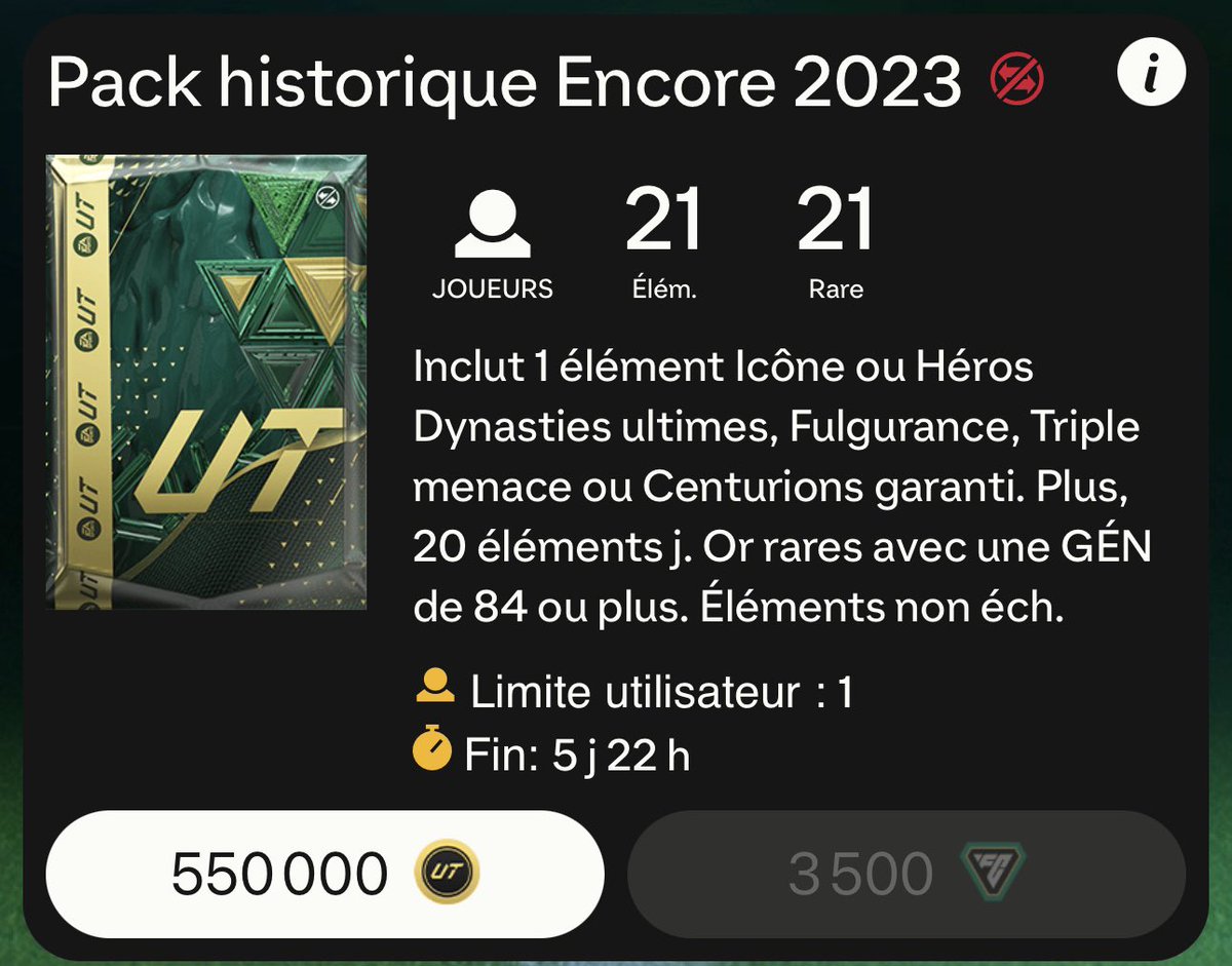 FANSDEFUT (@fansdefut) on Twitter photo 🚨 J’offre la possibilité à 2 personnes de gagner ce pack à 3500 points FC avec une icône dedans et 20 84+, pour participer c’est simple 😁
- Aime le tweet
- Follow <a href="/FansdeFUTChamp/">𝗙𝗔𝗡𝗦𝗗𝗘𝗙𝗨𝗧-𝗦𝗘𝗥𝗩𝗜𝗖𝗘 𝗙𝗨𝗧𝗖𝗛𝗔𝗠𝗣</a> ✅
- Mets ta console en réponse
- Tirage demain en fin d’aprem ⏰ 🚨 J’offre la possibilité à 2 personnes de gagner ce pack à 3500 points FC avec une icône dedans et 20 84+, pour participer c’est simple 😁
- Aime le tweet
- Follow <a href="/FansdeFUTChamp/">𝗙𝗔𝗡𝗦𝗗𝗘𝗙𝗨𝗧-𝗦𝗘𝗥𝗩𝗜𝗖𝗘 𝗙𝗨𝗧𝗖𝗛𝗔𝗠𝗣</a> ✅
- Mets ta console en réponse
- Tirage demain en fin d’aprem ⏰