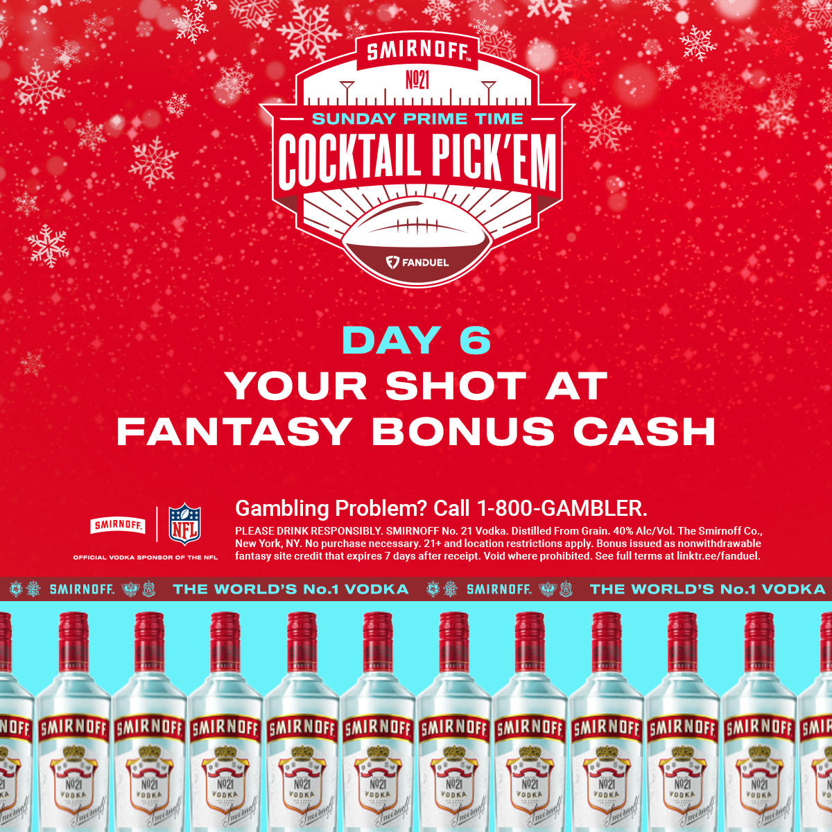 🚨 GIVEAWAY 🚨

We're teaming up with Smirnoff to give away $100 in DFS Credit to 3 lucky winners! 🎅

For a chance to win:
1️⃣ Repost
2️⃣ Follow <a href="/FanDuel/">FanDuel</a>
3️⃣ Reply with #SmirnoffCocktailPickEm

Rules: linktr.ee/fanduel