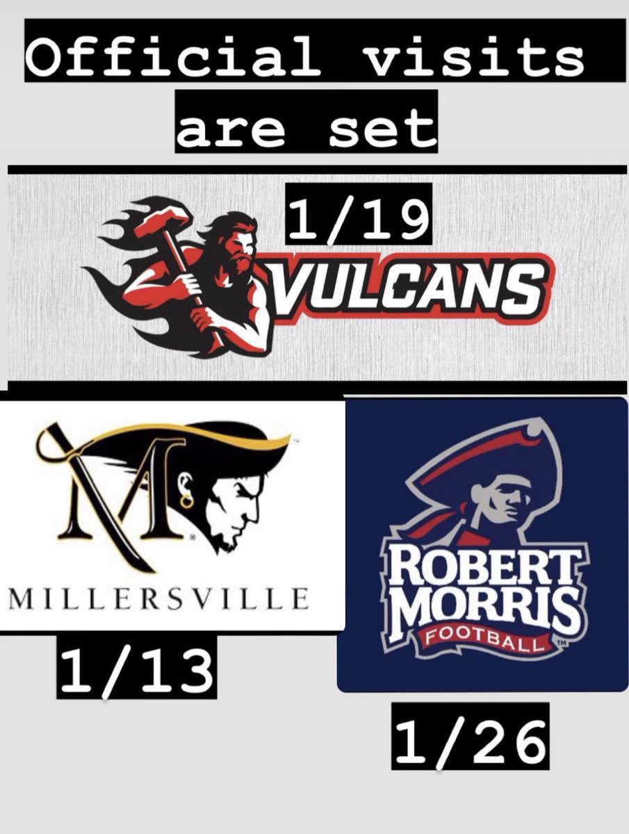 Official visits so far. Looking forward to January. @VulcanFootball @VilleMarauders @RMU_Football @BillBeckner