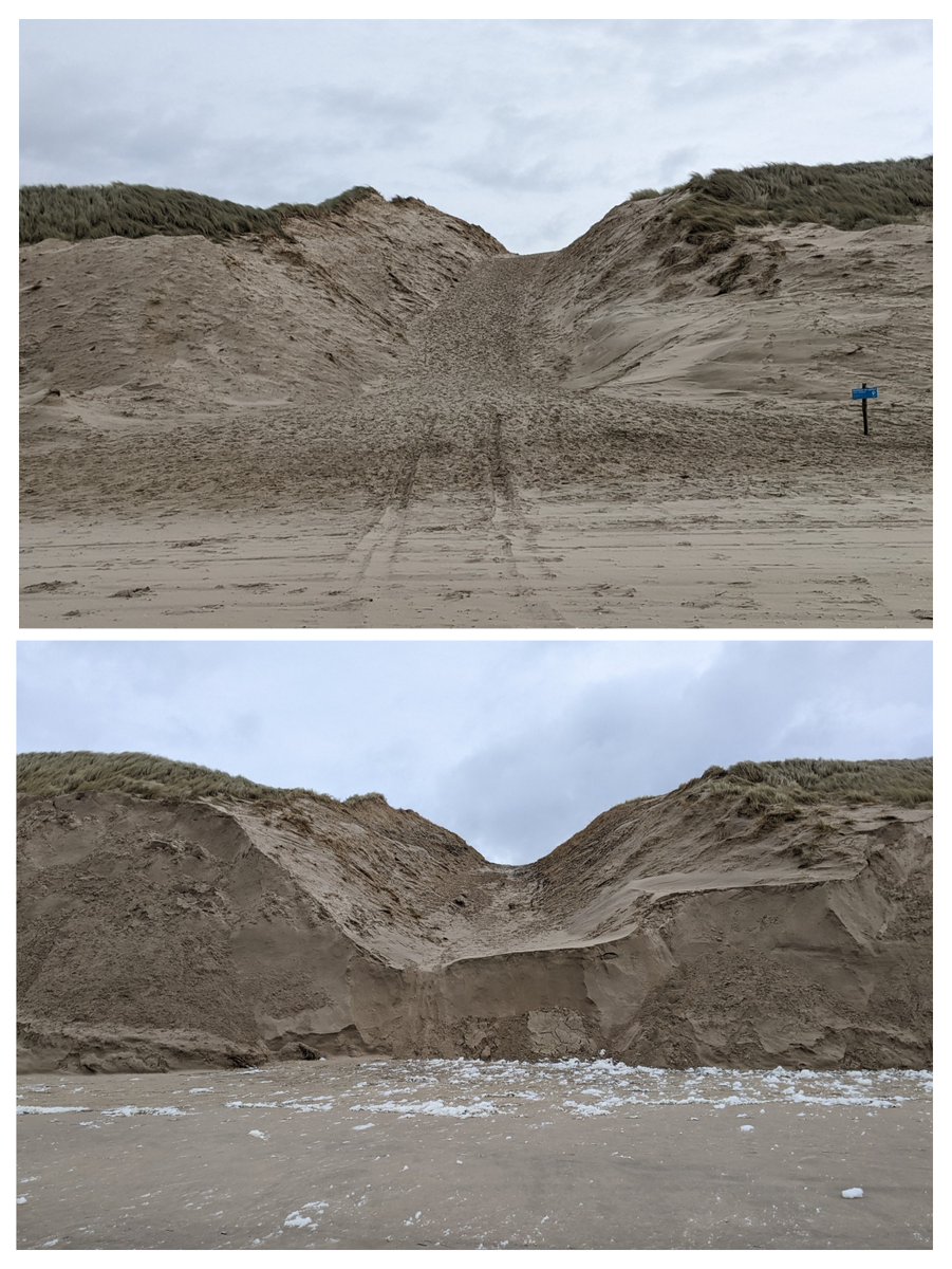 timothydprice's tweet photo. Pre-storm bar-beach-dune morphology varied alongshore and so did dune erosion. Looking forward to placing this event in the context of our ongoing monitoring. That will have to wait until 2024, but for now I'm glad we managed to capture this event. #StormPia https://t.co/qOvmbbDDuS