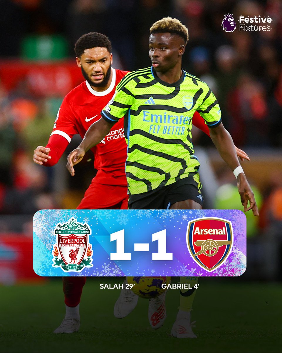That's the end of that one 😮‍💨

Two of the Premier League's top teams play out to an entertaining draw at Anfield 🤝

#LIVARS | #FestiveFixtures