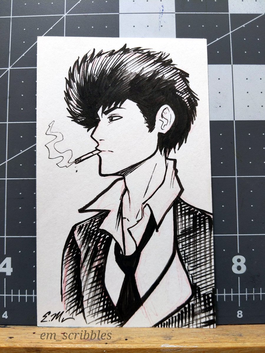 em_scribbles's tweet photo. Spike Spiegel done on an index card as a gift for a customer. :)
.
.
.
#spikespiegel #cowboybebop #indexcard #indexcardart https://t.co/VOuHm3QTum