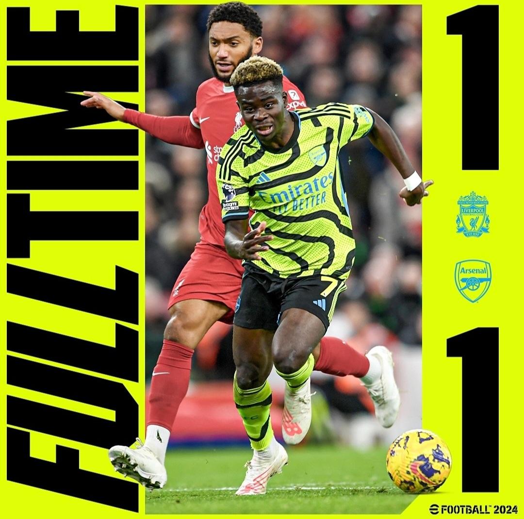 CarolRadull's tweet photo. Still on Top

FT. Liverpool 1-1 Arsenal 
#ARSLIV https://t.co/HDawDPjdV3