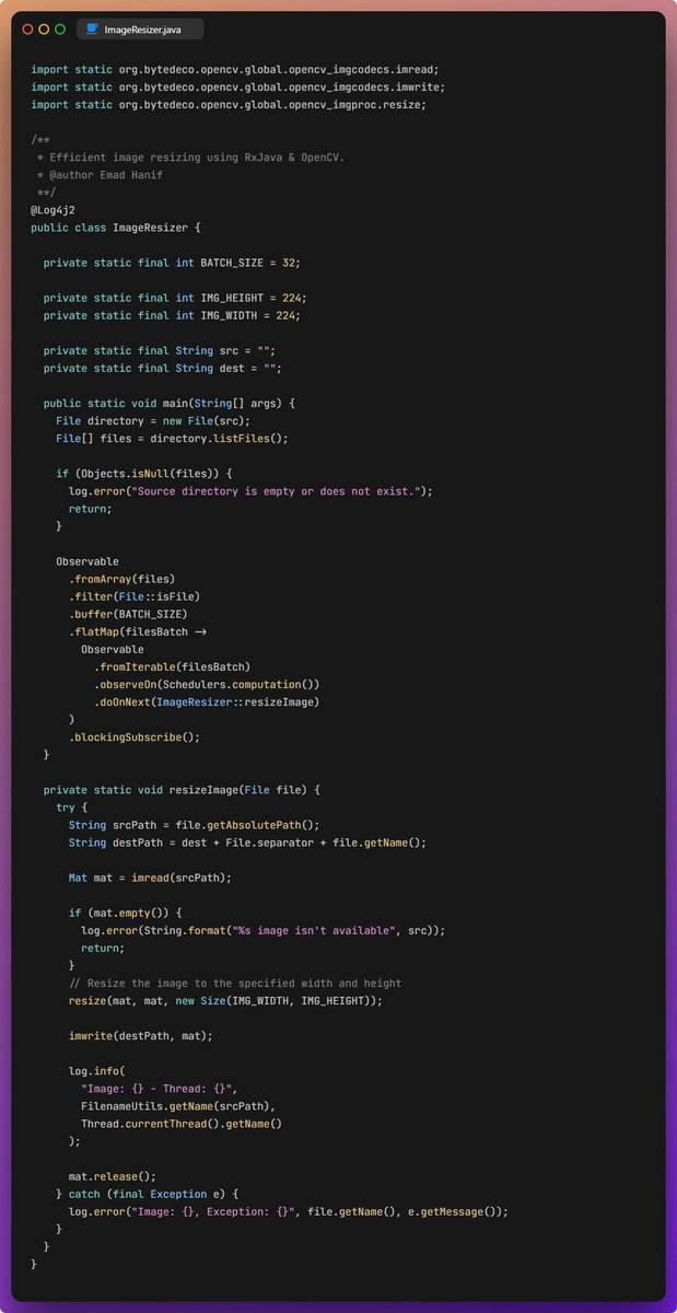 EmadHanif_'s tweet image. Harnessing the power of parallelization with #RxJava and #OpenCV to efficiently resize large number of images using batch-parallelization!
Additionally, you can similarly use Deeplearning4J for resizing with interpolation methods like Lanczos and Bicubic. #Java