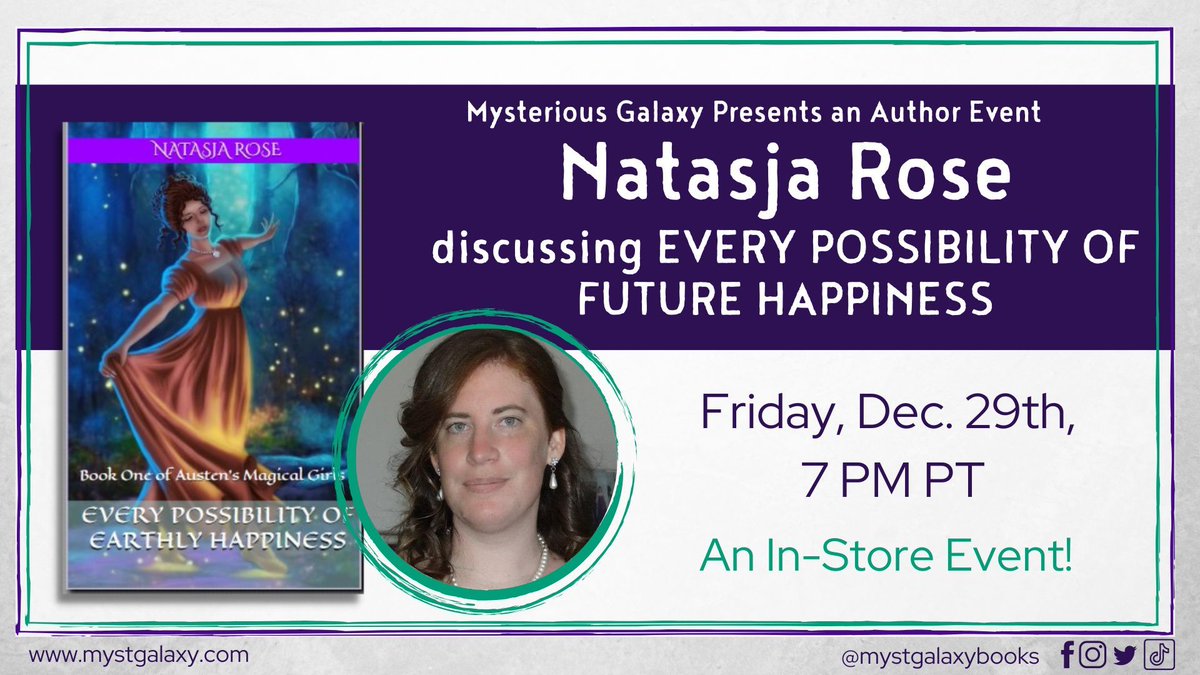 Next Friday, December 29, 2023 at 7 pm PT, we're hosting an in-store local author event with NATASJA ROSE for EVERY POSSIBILITY OF FUTURE HAPPINESS! Signed and personalized books available! For more information & to register -> buff.ly/3GG0dTH