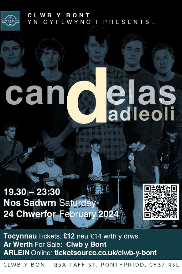 Mae tocynnau ar gyfer ein gig gyda @Candelasband @ClwbYBont nawr ar werth! ticketsource.co.uk/clwb-y-bont/ca…