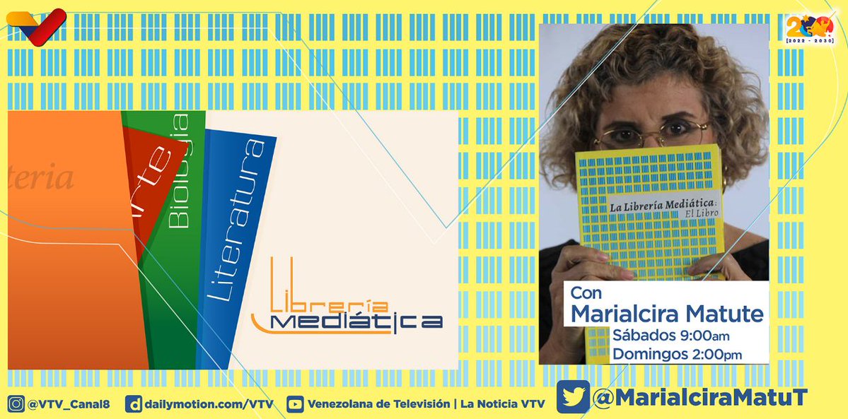 #ProgramasVTV📺| Disfruta del mejor contenido literario en tu programa: La Librería Mediática, todos los sábados a las 09:00 am y los domingos a las 02:00 pm, con su sin igual anfitriona @MarialciraMatuT ¡También, puedes seguirlo por 👉@TVLecturas! #24Dic