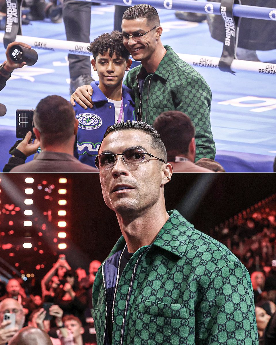Cristiano Ronaldo pulled up with his son Cristiano Jr. to the 'Day of Reckoning' boxing event 🐐🔥