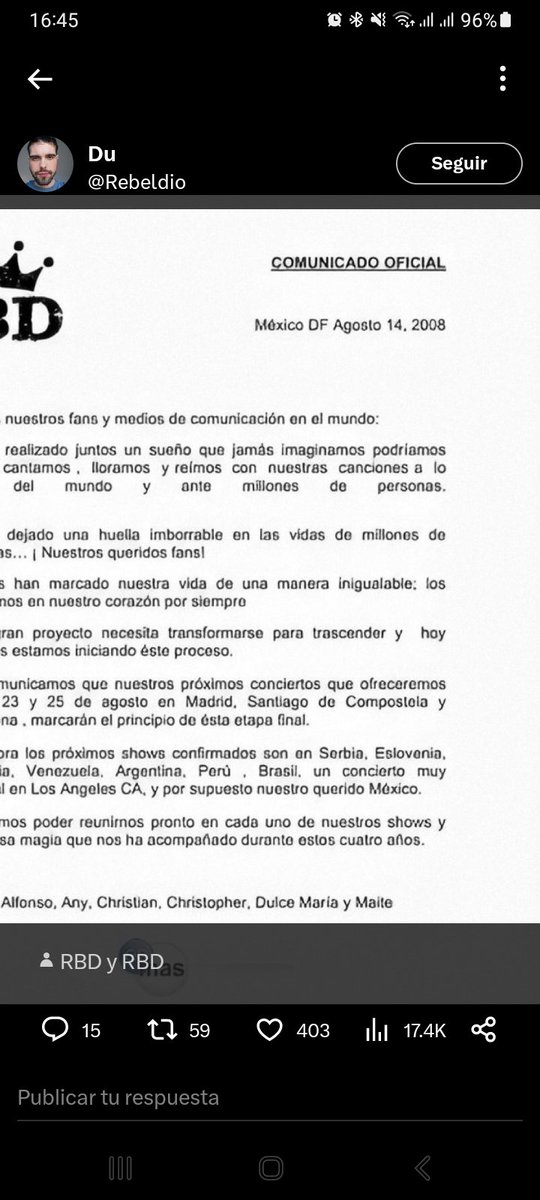 Ana34679461's tweet photo. #rbd #rbdtour2023 #rebelde comunicado falso alerta fans da rbd de 14 de 2008 https://t.co/RgeWn2mFR2
