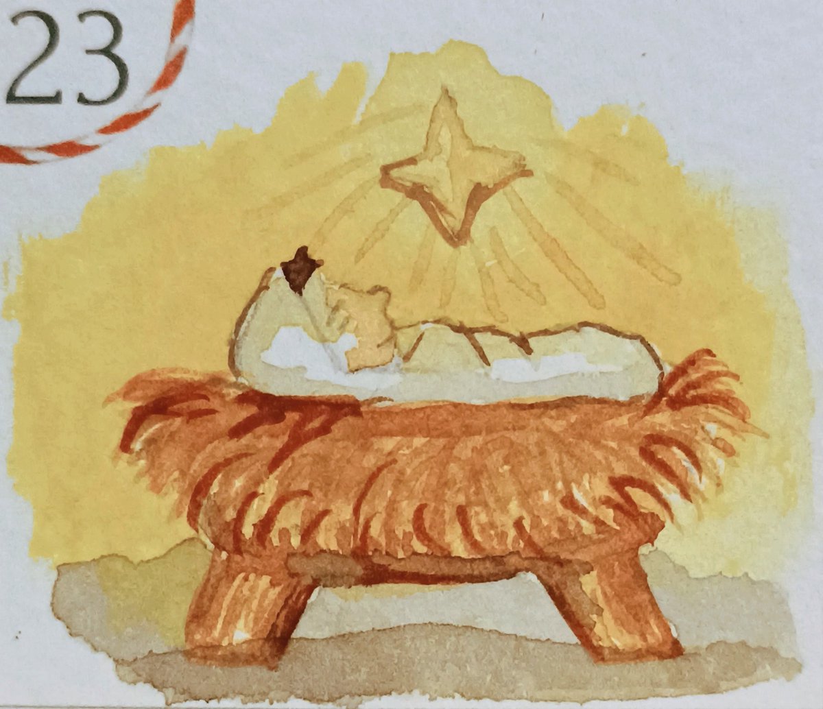 Day 23: Baby Jesus in his manger

De Winton Watercolour Advent Calendar

@dewintonpaperco
#dewintonpaperco #dewintonadvent
#watercolours
#painting #art #artmakesmehappy #watercolors #watercolourpainting #advent #adventcalendar #christmas #festive  #babyjesus #manger #Day23