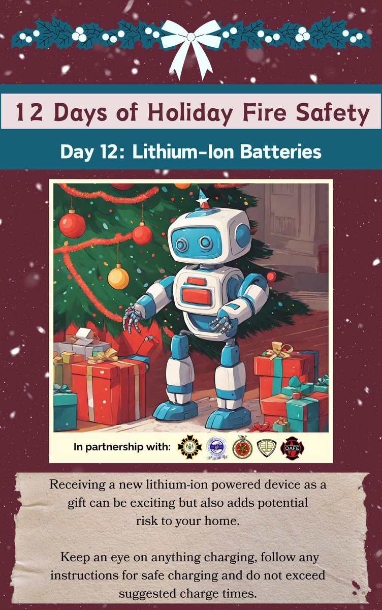 It's that time of the year again! Don't let your new lithium-ion toy turn into a firecracker. Don’t overcharge and read the manual carefully for safe charging and disposal. A flaming phone is not the kind of holiday excitement you're looking for. #HolidaySafety #LithiumSafety