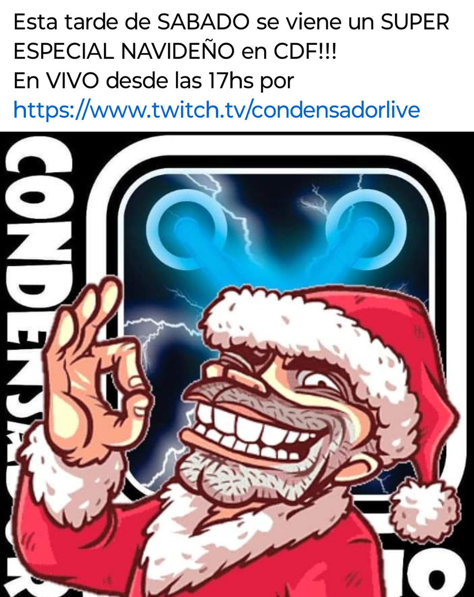 condensadordf's tweet photo. Esta tarde de SABADO se viene un SUPER ESPECIAL NAVIDEÑO en CDF!!!
En VIVO desde las 17hs por https://t.co/s8kc73waUX https://t.co/djyYCTCDTv