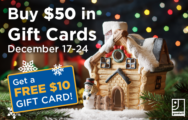goodwillwa's tweet photo. Looking for a gift for someone who loves thrifting? Buy $50 in gift cards and get a free $10 gift card, now until Christmas! Buy online here: https://t.co/ut2LfntSvf  #GiftCards #ChristmasDeals #ThriftingGifts https://t.co/Vz3d49bE52