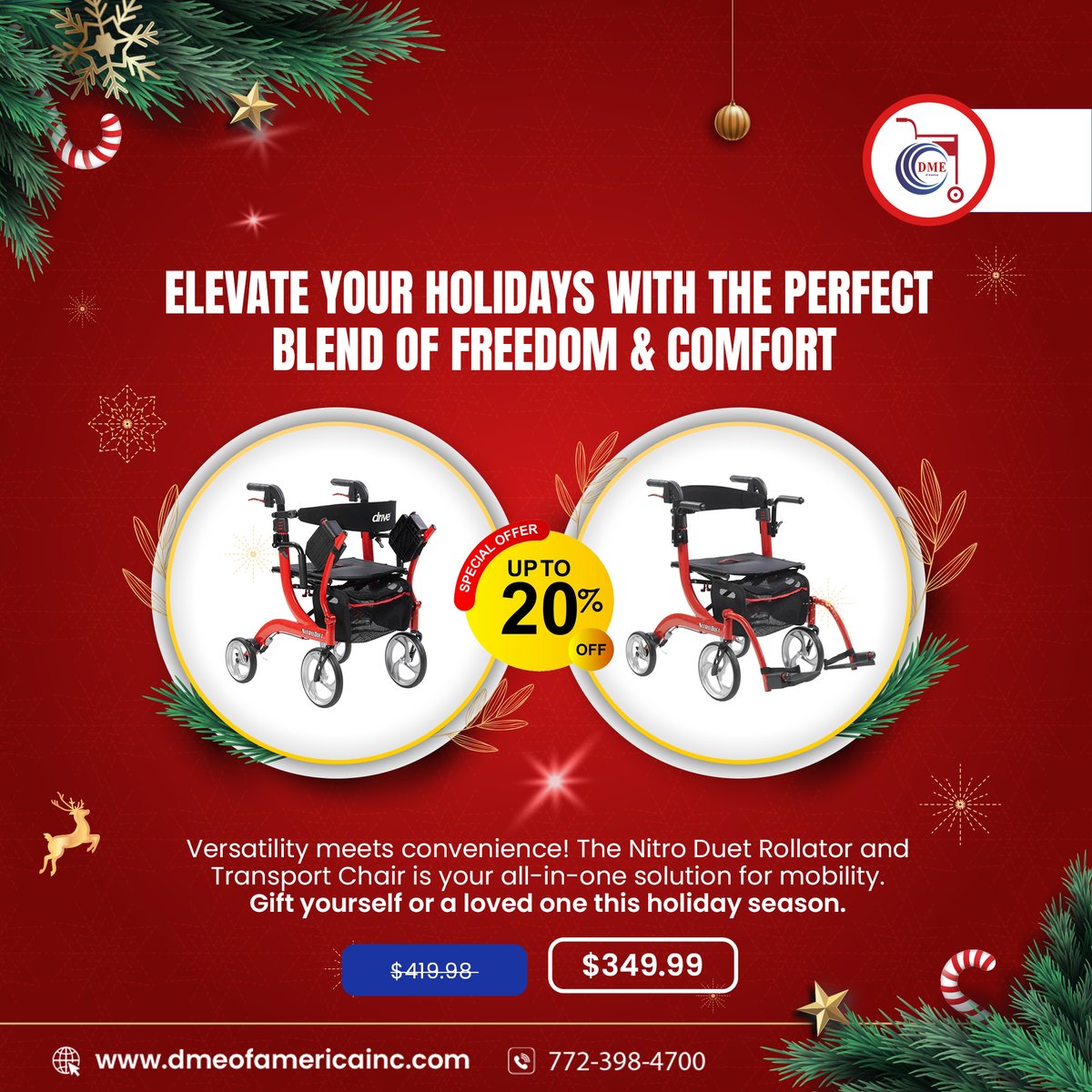 𝗛𝗼𝗹𝗶𝗱𝗮𝘆𝘀 𝗦𝗽𝗲𝗰𝗶𝗮𝗹 Versatility in motion! Nitro Duet Rollator and Transport Chair, Where walking and riding seamlessly unite Shop Now: dmeofamericainc.com/.../nitro-duet… #rollator #walker #HolidaySavings #dme #christmasshopping #medicalequipmentsales #Nitro #holidaymobility